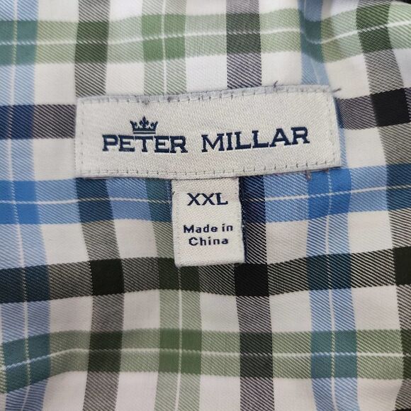 Peter Millar Blue Green Plaid Long Sleeve Button Front Shirt Mens Size XXL - Picture 4 of 5